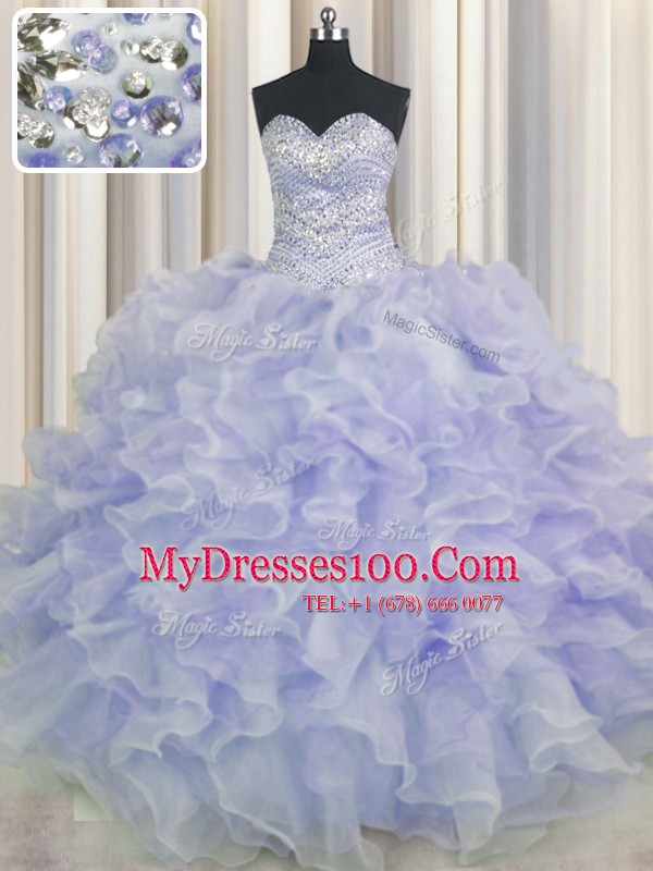 Exquisite Purple Sweetheart Lace Up Beading and Ruffles Ball Gown Prom Dress Sleeveless