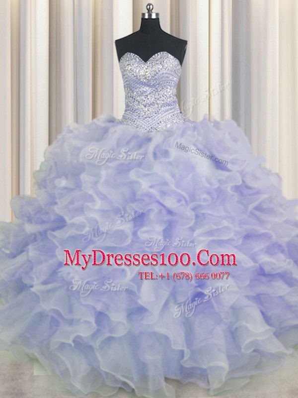 Exquisite Purple Sweetheart Lace Up Beading and Ruffles Ball Gown Prom Dress Sleeveless