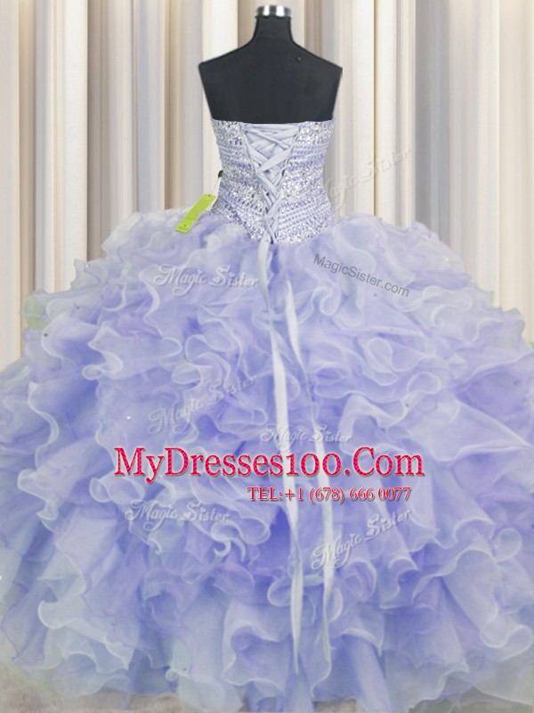 Exquisite Purple Sweetheart Lace Up Beading and Ruffles Ball Gown Prom Dress Sleeveless