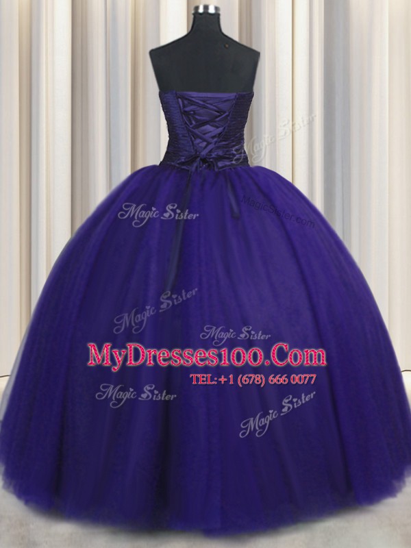Low Price Royal Blue Lace Up Sweetheart Beading and Appliques Quinceanera Gowns Tulle Sleeveless