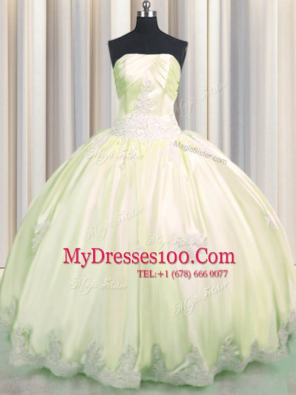 Light Yellow Sleeveless Beading and Appliques Floor Length Quinceanera Gown