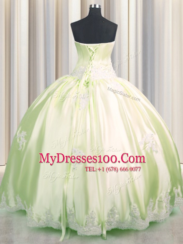 Light Yellow Sleeveless Beading and Appliques Floor Length Quinceanera Gown
