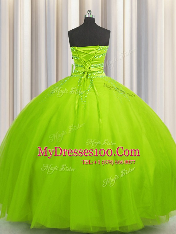 Big Puffy Sleeveless Floor Length Beading Lace Up 15 Quinceanera Dress with