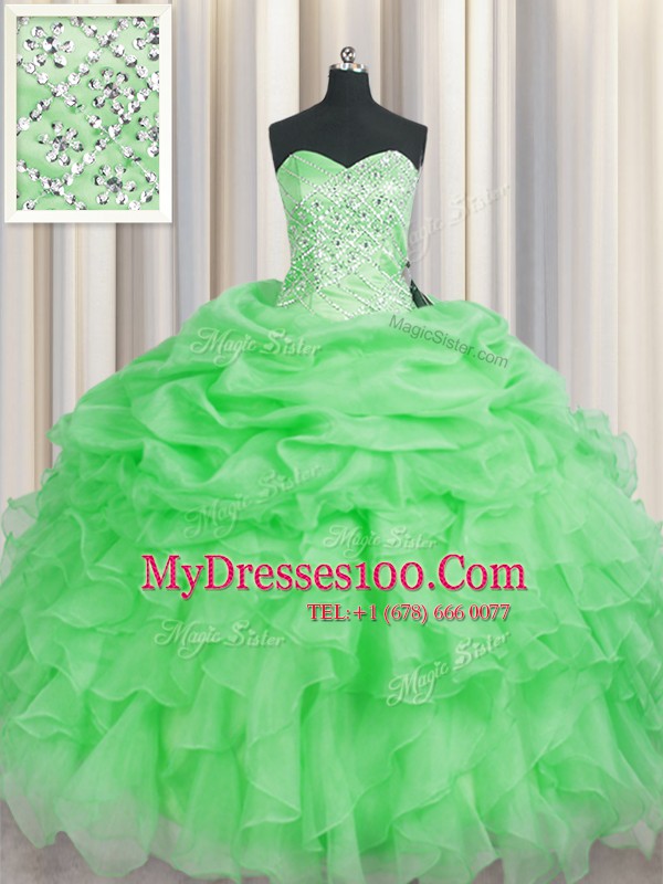 Chic Green Sweetheart Neckline Beading and Ruffles Sweet 16 Dress Sleeveless Lace Up