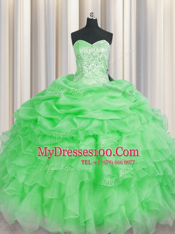 Chic Green Sweetheart Neckline Beading and Ruffles Sweet 16 Dress Sleeveless Lace Up