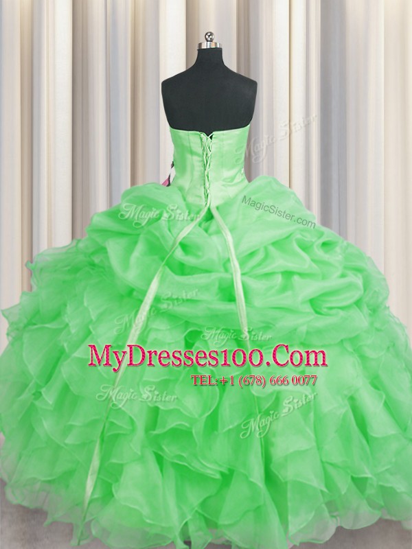 Chic Green Sweetheart Neckline Beading and Ruffles Sweet 16 Dress Sleeveless Lace Up