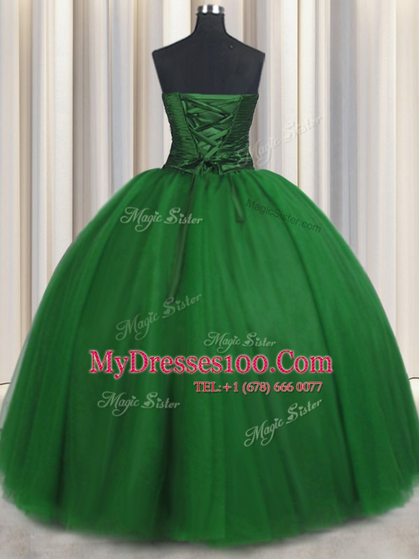 Beading and Appliques 15 Quinceanera Dress Green Lace Up Sleeveless Floor Length