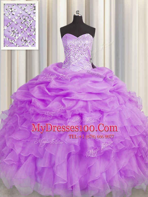 Enchanting Lilac Sweetheart Neckline Beading and Ruffles Quinceanera Dress Sleeveless Lace Up