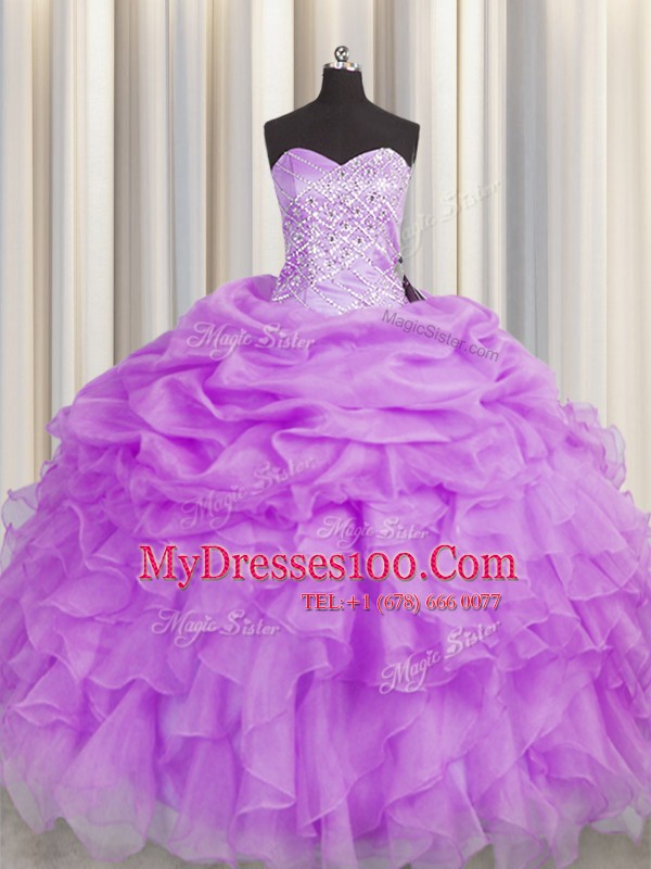 Enchanting Lilac Sweetheart Neckline Beading and Ruffles Quinceanera Dress Sleeveless Lace Up