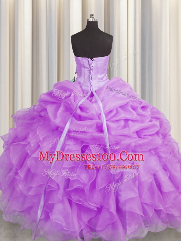Enchanting Lilac Sweetheart Neckline Beading and Ruffles Quinceanera Dress Sleeveless Lace Up
