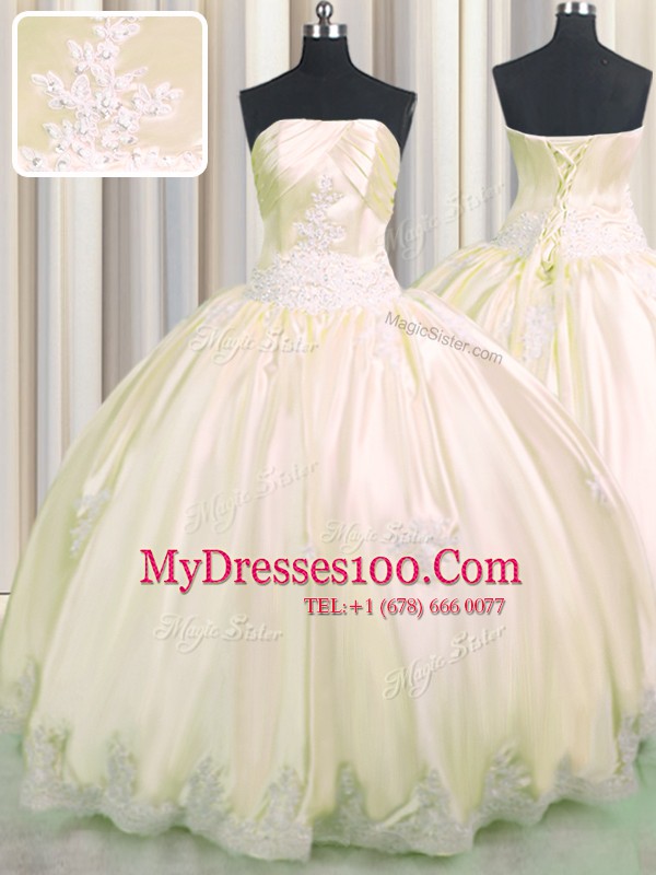 On Sale Strapless Sleeveless Lace Up Sweet 16 Quinceanera Dress Champagne Taffeta