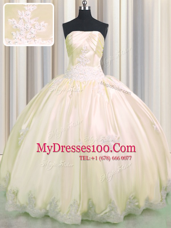On Sale Strapless Sleeveless Lace Up Sweet 16 Quinceanera Dress Champagne Taffeta