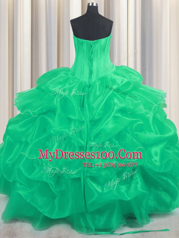 Sumptuous Turquoise Ball Gown Prom Dress Military Ball and Sweet 16 and Quinceanera and For with Beading and Ruffled Layers and Pick Ups Strapless Sleeveless Lace Up