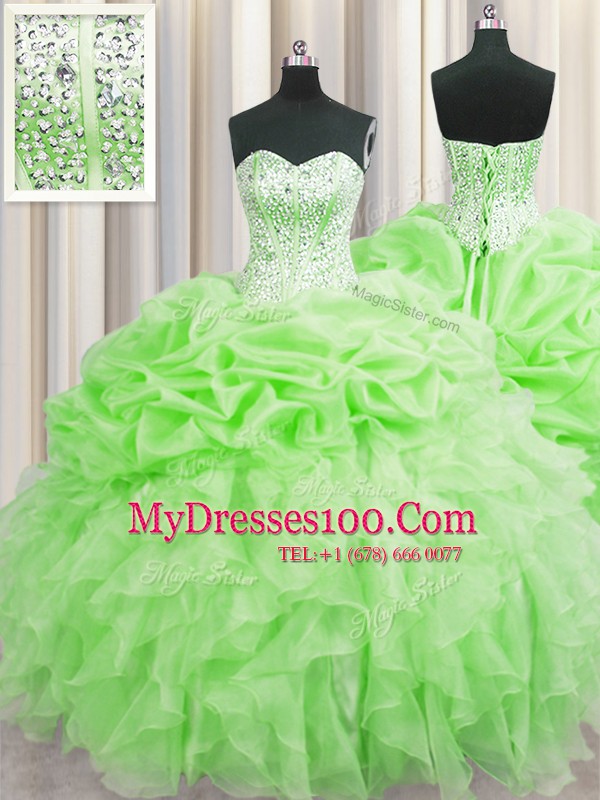 Glorious Visible Boning Sweetheart Sleeveless Sweet 16 Quinceanera Dress Floor Length Beading and Ruffles and Pick Ups Organza