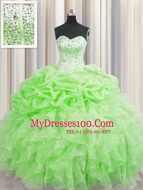 Glorious Visible Boning Sweetheart Sleeveless Sweet 16 Quinceanera Dress Floor Length Beading and Ruffles and Pick Ups Organza