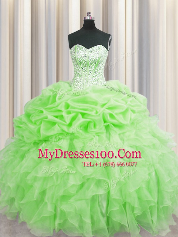 Glorious Visible Boning Sweetheart Sleeveless Sweet 16 Quinceanera Dress Floor Length Beading and Ruffles and Pick Ups Organza
