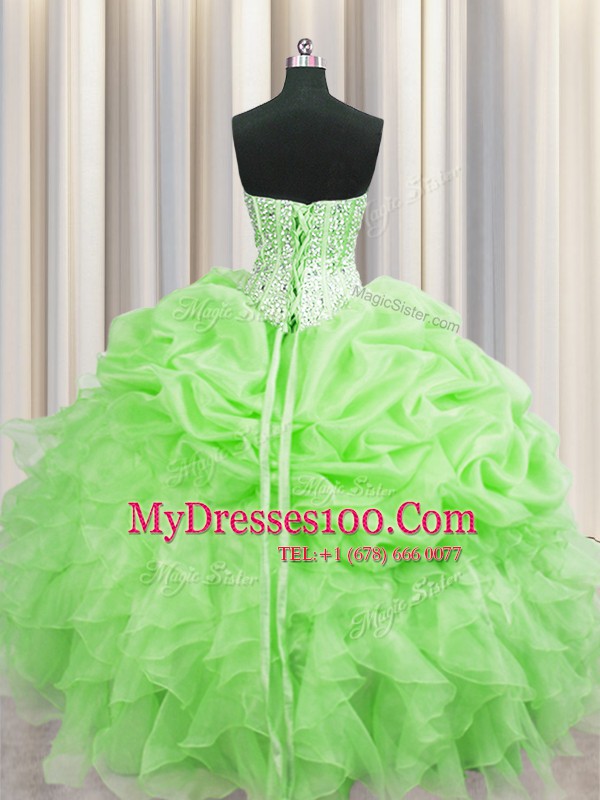 Glorious Visible Boning Sweetheart Sleeveless Sweet 16 Quinceanera Dress Floor Length Beading and Ruffles and Pick Ups Organza