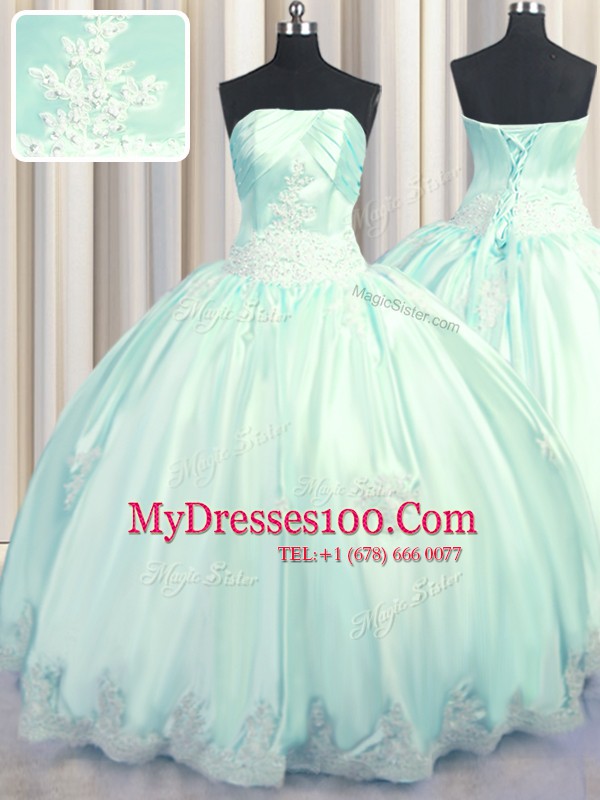 Great Strapless Sleeveless Taffeta Quinceanera Dress Beading and Appliques Lace Up