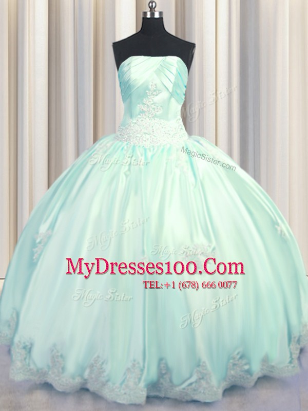 Great Strapless Sleeveless Taffeta Quinceanera Dress Beading and Appliques Lace Up