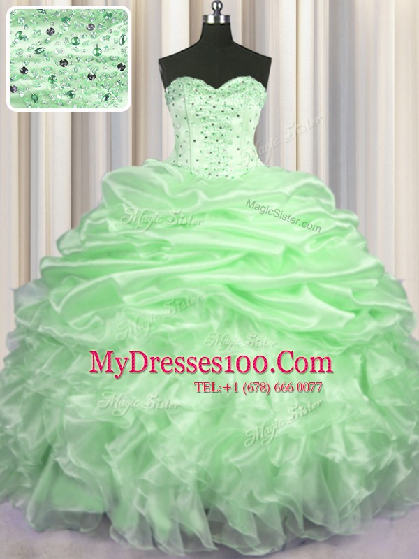 Sweetheart Sleeveless Vestidos de Quinceanera With Brush Train Beading and Ruffles and Pick Ups Organza
