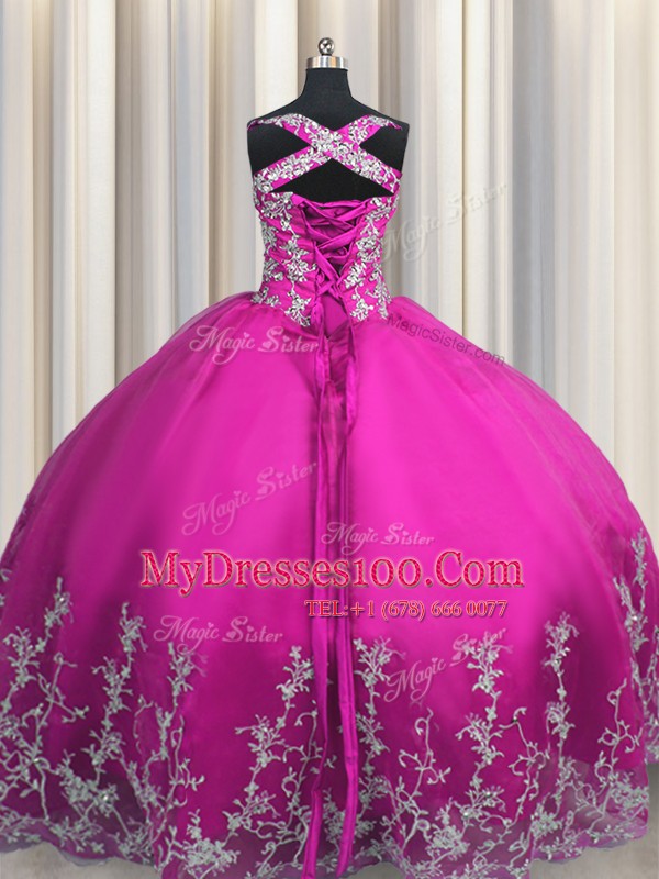 Sleeveless Lace Up Floor Length Beading and Appliques Quinceanera Gowns