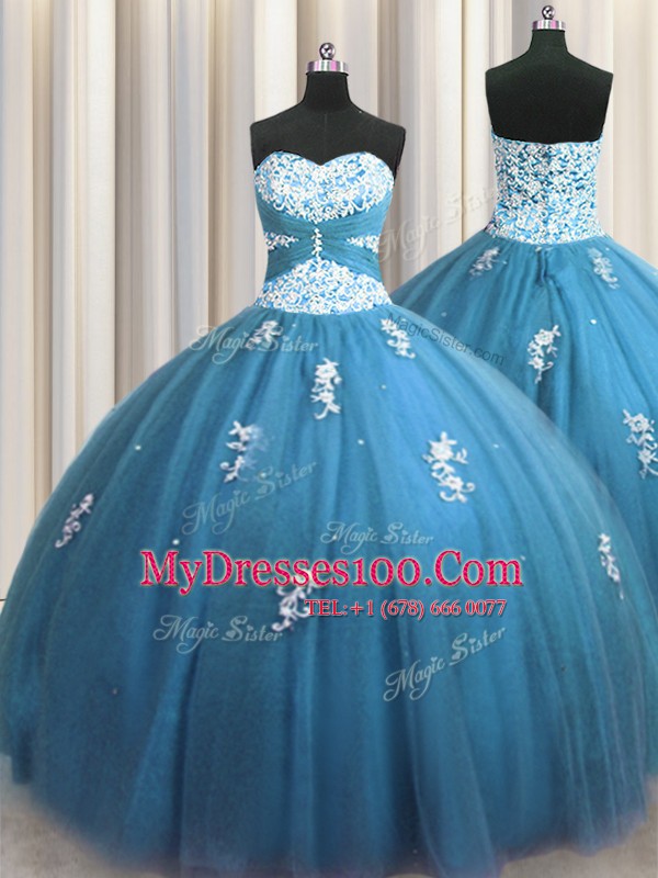 Glorious Sleeveless Lace Up Floor Length Beading and Appliques 15th Birthday Dress