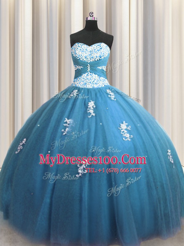 Glorious Sleeveless Lace Up Floor Length Beading and Appliques 15th Birthday Dress
