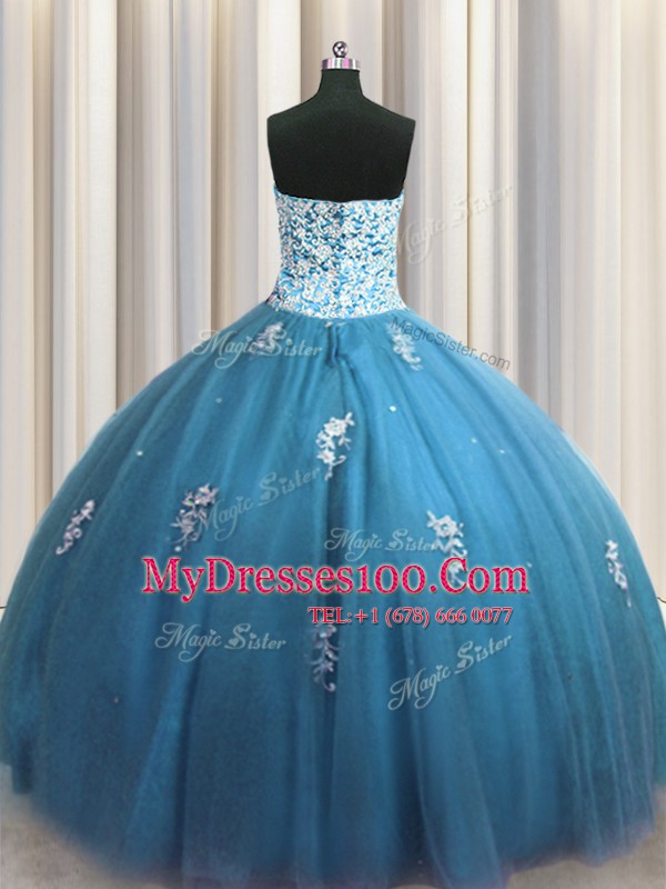 Glorious Sleeveless Lace Up Floor Length Beading and Appliques 15th Birthday Dress