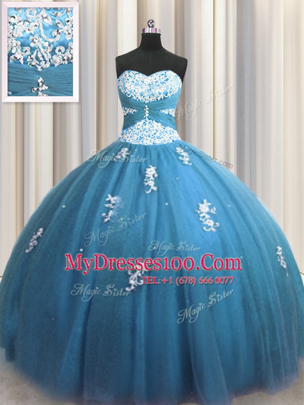 Glorious Sleeveless Lace Up Floor Length Beading and Appliques 15th Birthday Dress