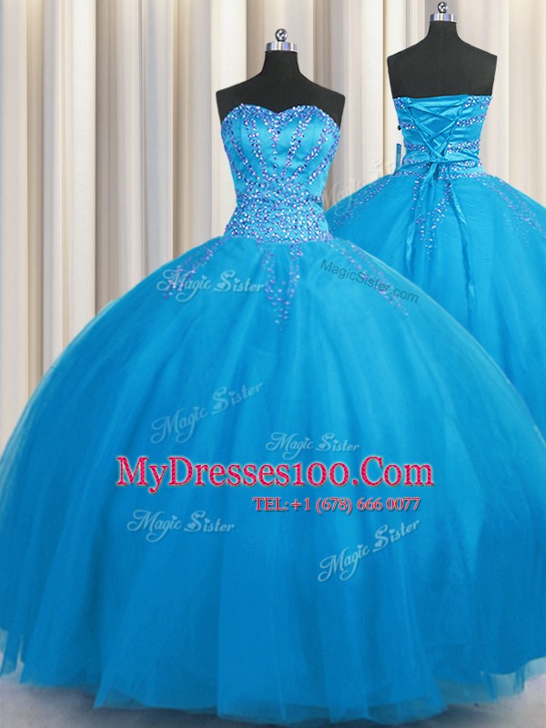 Admirable Big Puffy Sleeveless Beading Lace Up Sweet 16 Dresses
