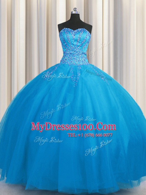 Admirable Big Puffy Sleeveless Beading Lace Up Sweet 16 Dresses
