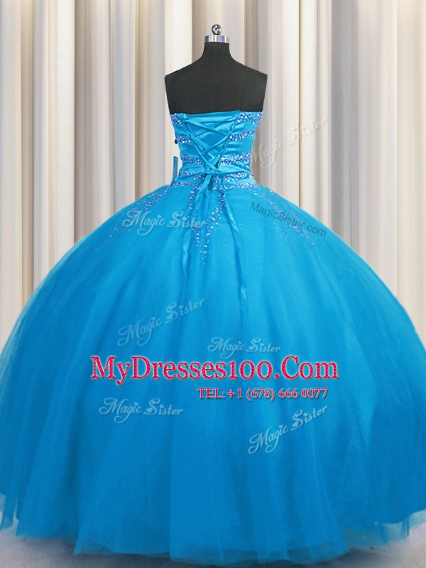 Admirable Big Puffy Sleeveless Beading Lace Up Sweet 16 Dresses