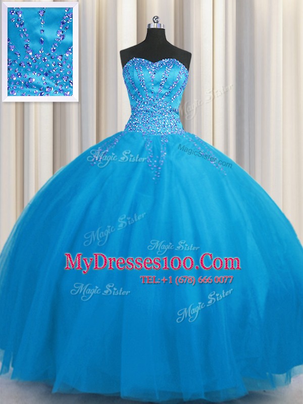 Admirable Big Puffy Sleeveless Beading Lace Up Sweet 16 Dresses