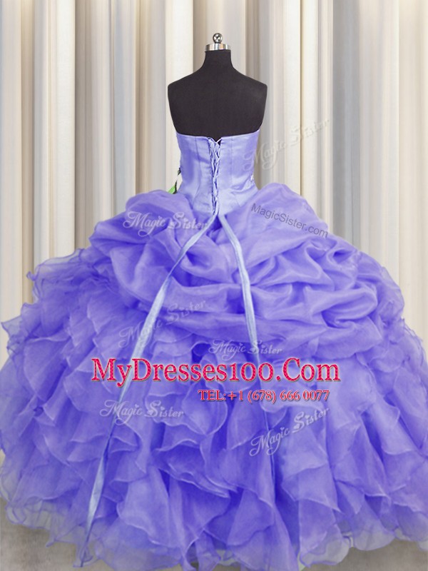 Flare Lavender Lace Up Quinceanera Gown Beading and Ruffles Sleeveless Floor Length