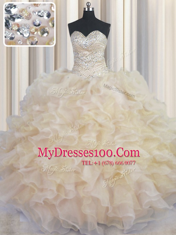 Sweetheart Sleeveless Organza Quince Ball Gowns Beading and Ruffles Lace Up