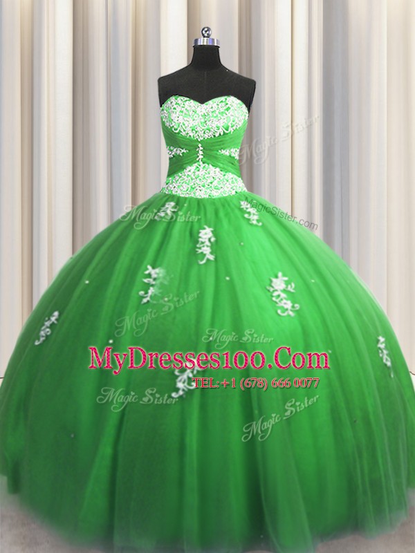 Tulle Lace Up Sweetheart Sleeveless Floor Length Sweet 16 Dress Beading and Appliques