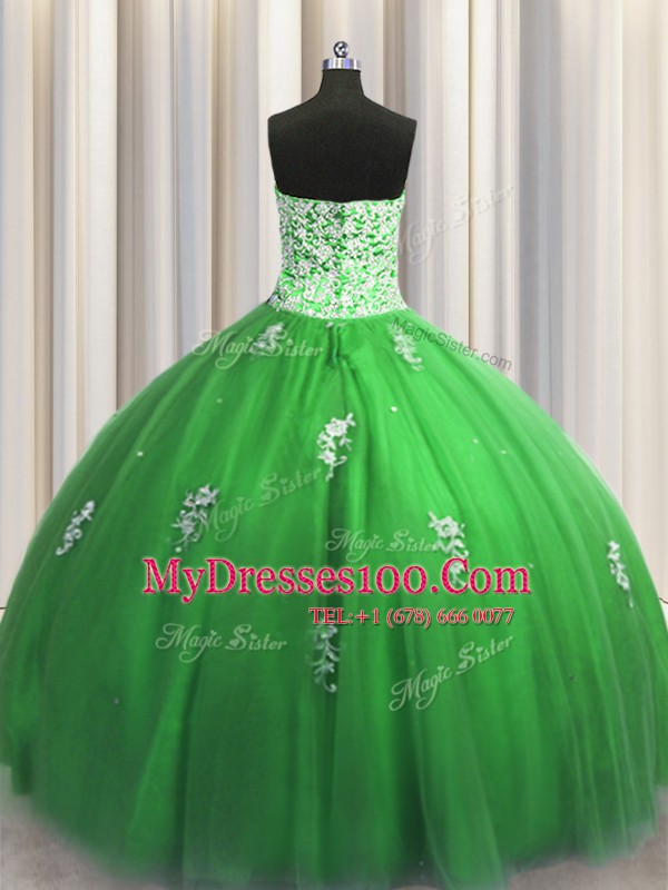Tulle Lace Up Sweetheart Sleeveless Floor Length Sweet 16 Dress Beading and Appliques