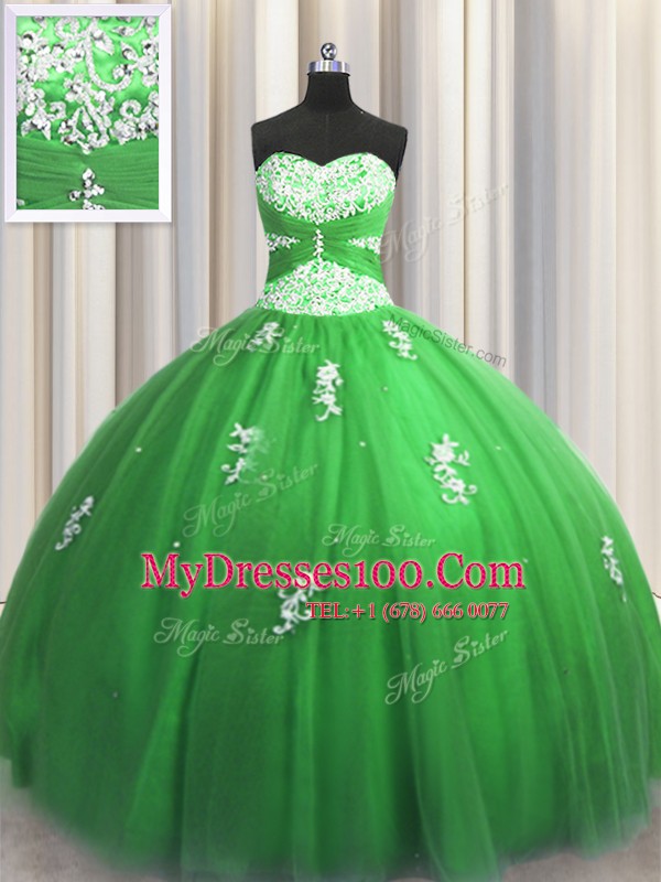 Tulle Lace Up Sweetheart Sleeveless Floor Length Sweet 16 Dress Beading and Appliques