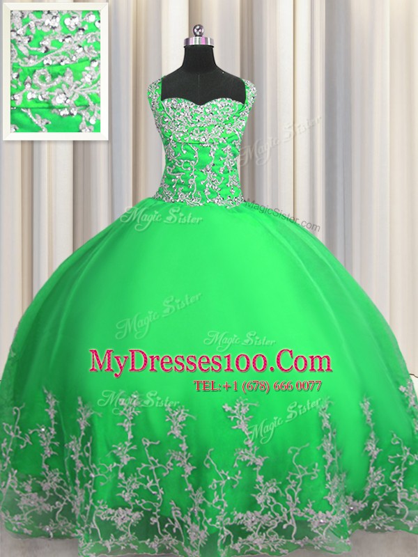 Custom Fit Apple Green Lace Up Sweet 16 Dresses Beading and Appliques Sleeveless Floor Length
