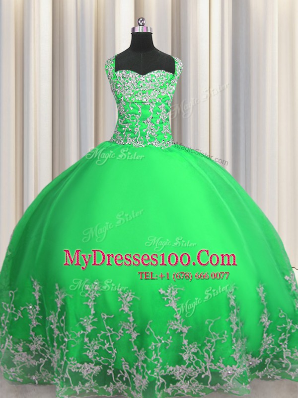 Custom Fit Apple Green Lace Up Sweet 16 Dresses Beading and Appliques Sleeveless Floor Length