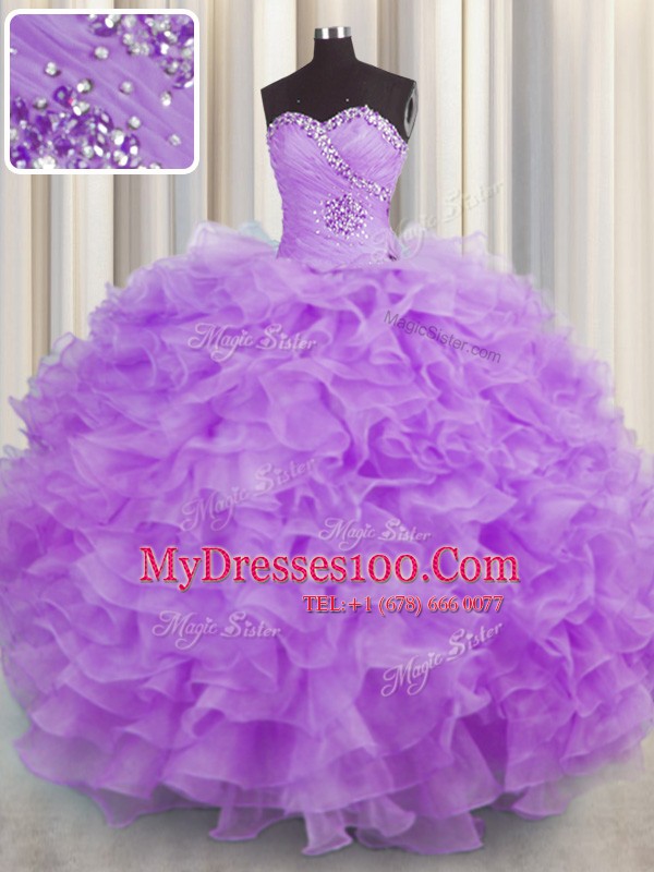 Shining Sweetheart Sleeveless Lace Up Ball Gown Prom Dress Lilac Organza