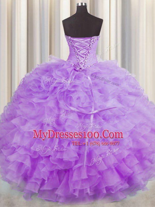 Shining Sweetheart Sleeveless Lace Up Ball Gown Prom Dress Lilac Organza