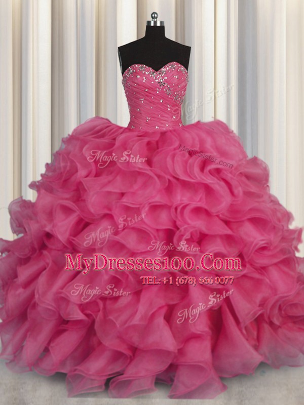 Sleeveless Lace Up Floor Length Beading and Ruffles Quince Ball Gowns