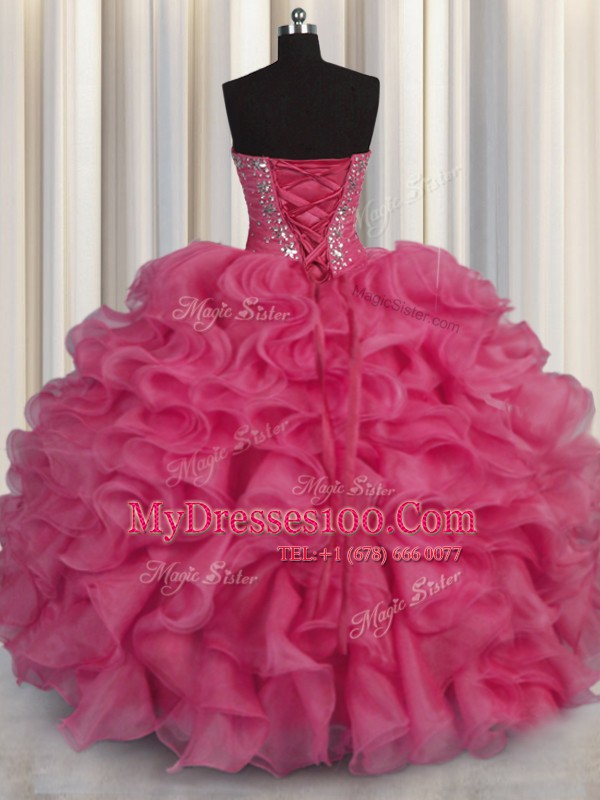 Sleeveless Lace Up Floor Length Beading and Ruffles Quince Ball Gowns