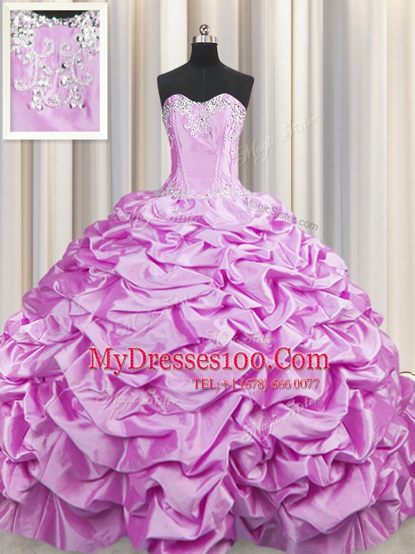 Dazzling Sweetheart Sleeveless Taffeta Sweet 16 Dresses Beading and Pick Ups Brush Train Lace Up