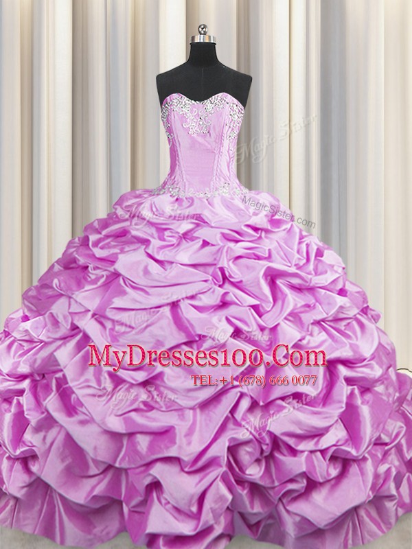 Dazzling Sweetheart Sleeveless Taffeta Sweet 16 Dresses Beading and Pick Ups Brush Train Lace Up