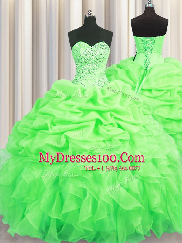 Lace Up Sweet 16 Dresses Beading and Ruffles and Pick Ups Sleeveless Floor Length