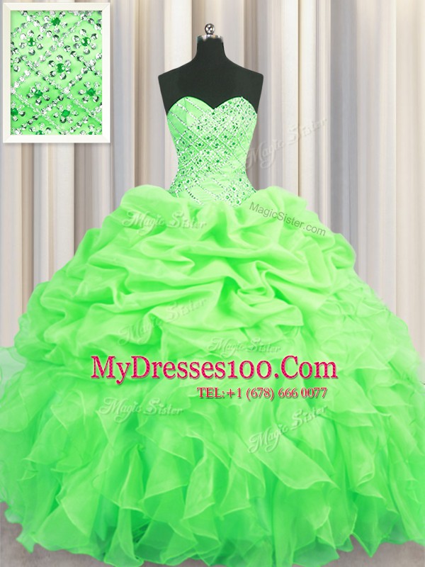 Lace Up Sweet 16 Dresses Beading and Ruffles and Pick Ups Sleeveless Floor Length