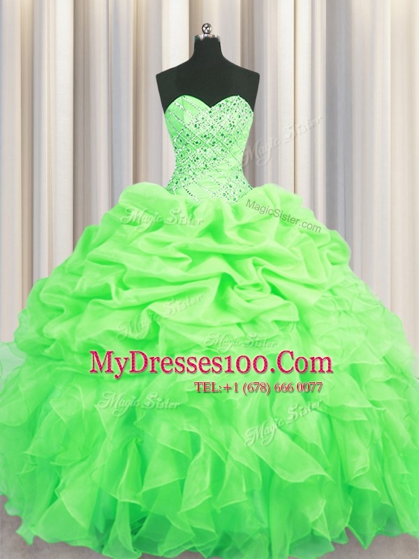 Lace Up Sweet 16 Dresses Beading and Ruffles and Pick Ups Sleeveless Floor Length