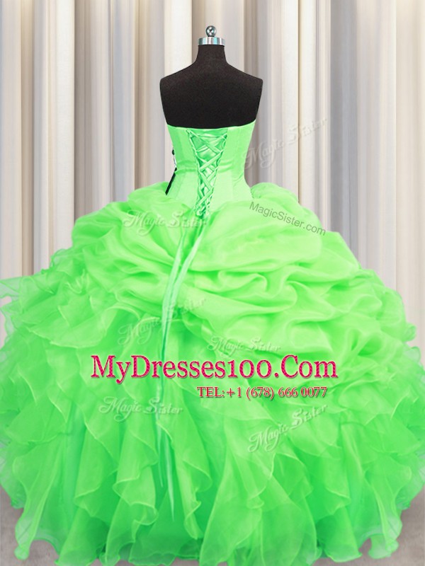 Lace Up Sweet 16 Dresses Beading and Ruffles and Pick Ups Sleeveless Floor Length